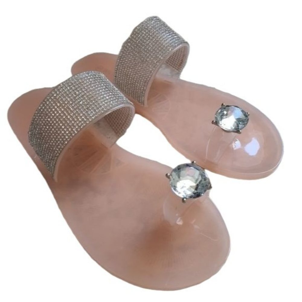 Wild Diva Peach Pink Rhinestone Jelly Sandals